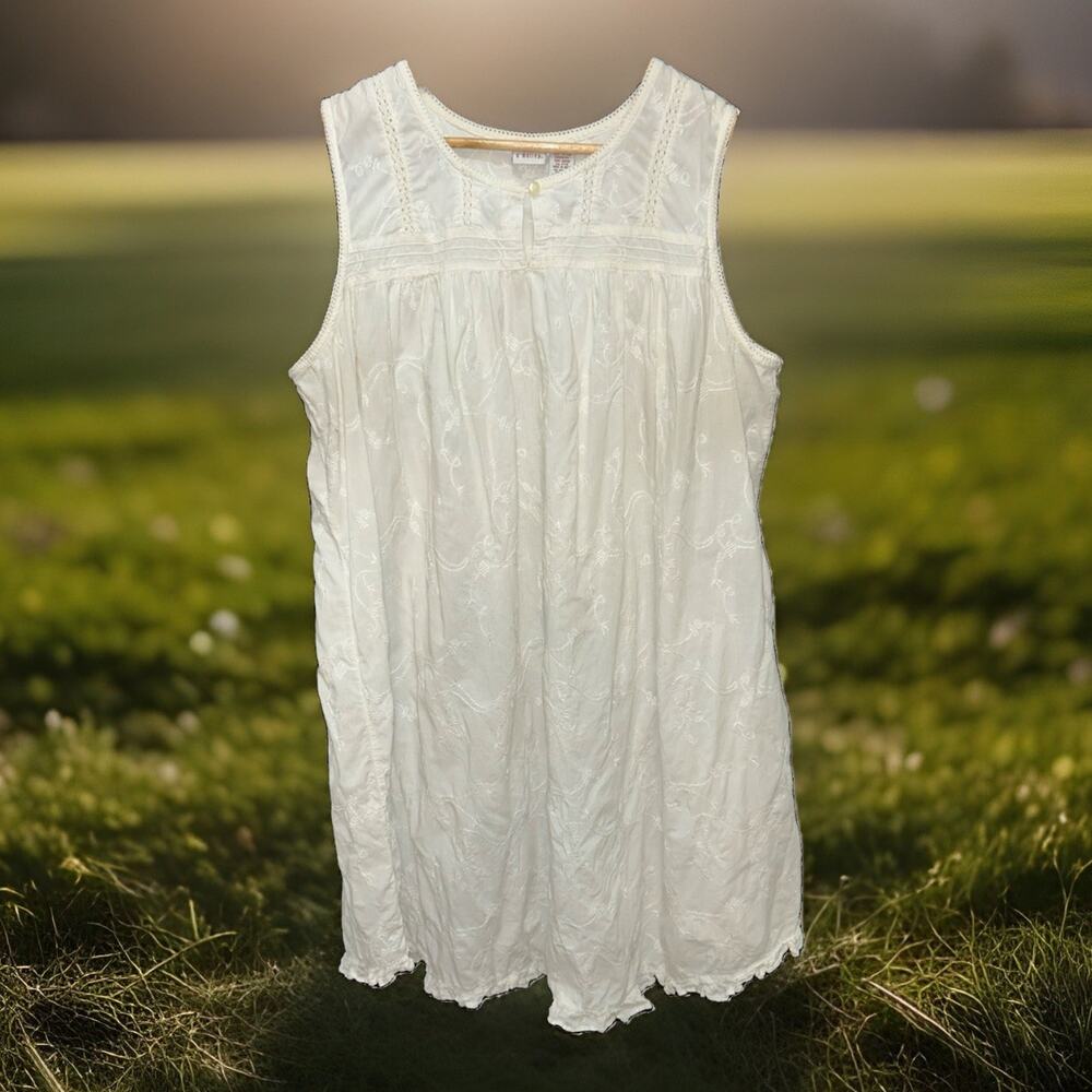 Gilligan & O'Malley White Embroidered Sleep Dress Gown Cotton XXL Cottagecore